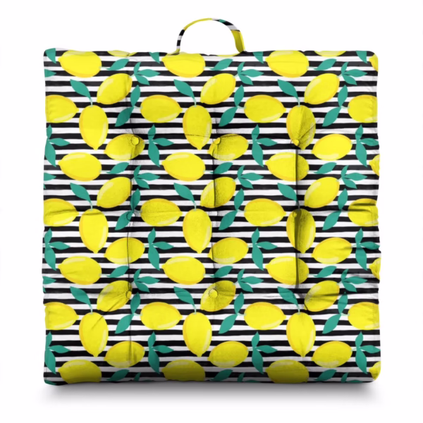 Zesty Lemon Floor Cushion&nbsp;- 22x22 Inch Large Pillow, Dutch Velvet, Fresh Citrus Pattern for Tatami & Living Room